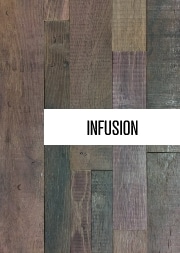 a view of a vintage looking wooden floor panel with the label "infusion" on top