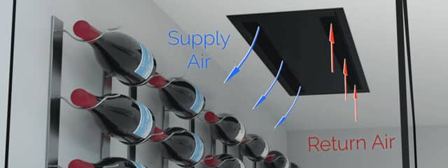 a view of a wine guardian cooling units air flow protecting wine bottles in a wine cellar